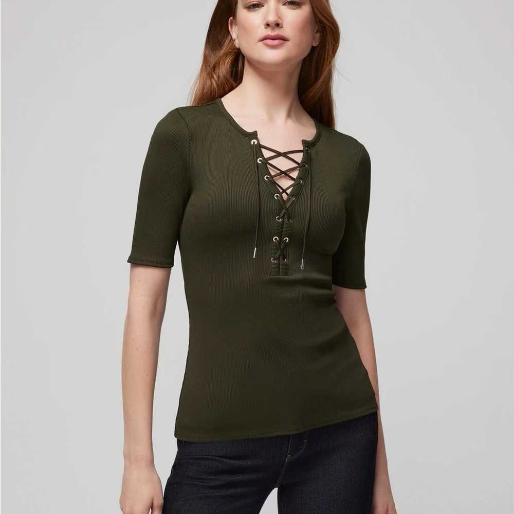 NWT White House black market FORME lace up top